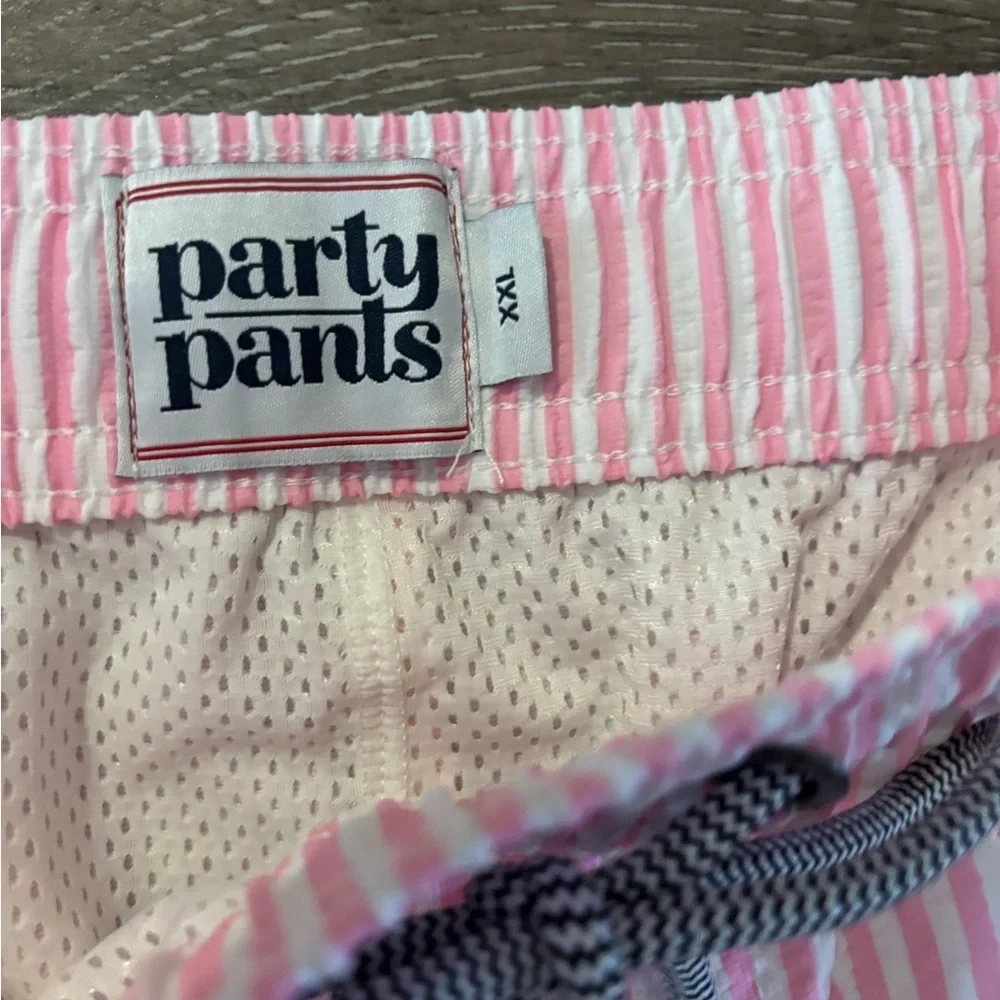 Mens Partypants Pink Seersucker Drawstring swim Shorts/ Bathing suit Sz XXL NWT